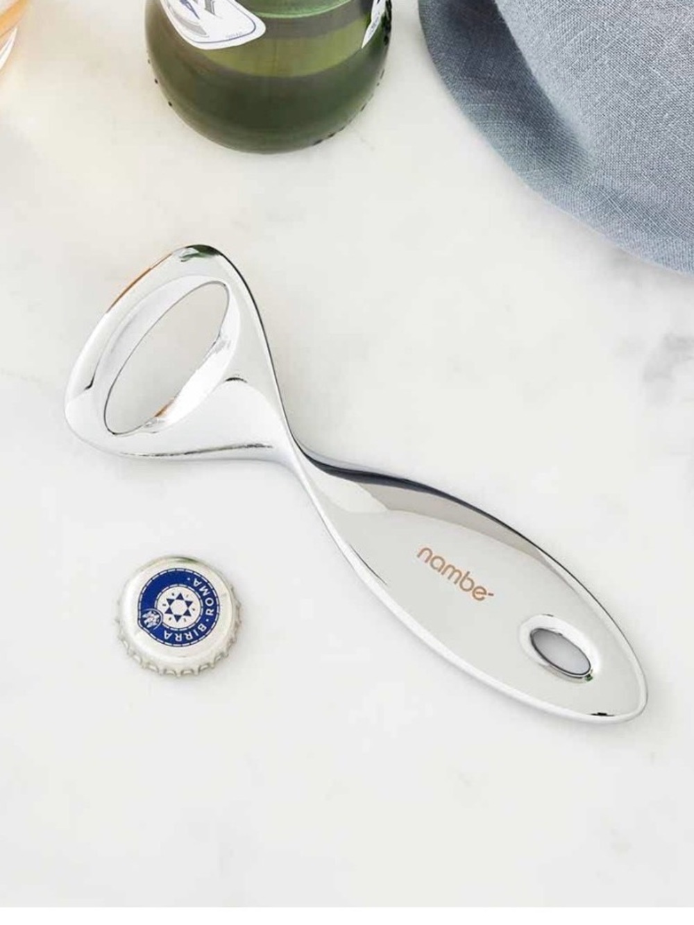 Nambe Polished Silver Bottle Opener with Sleek Ergonomic Handle